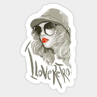 i love retro themed hat and sunglasses and girl design Sticker